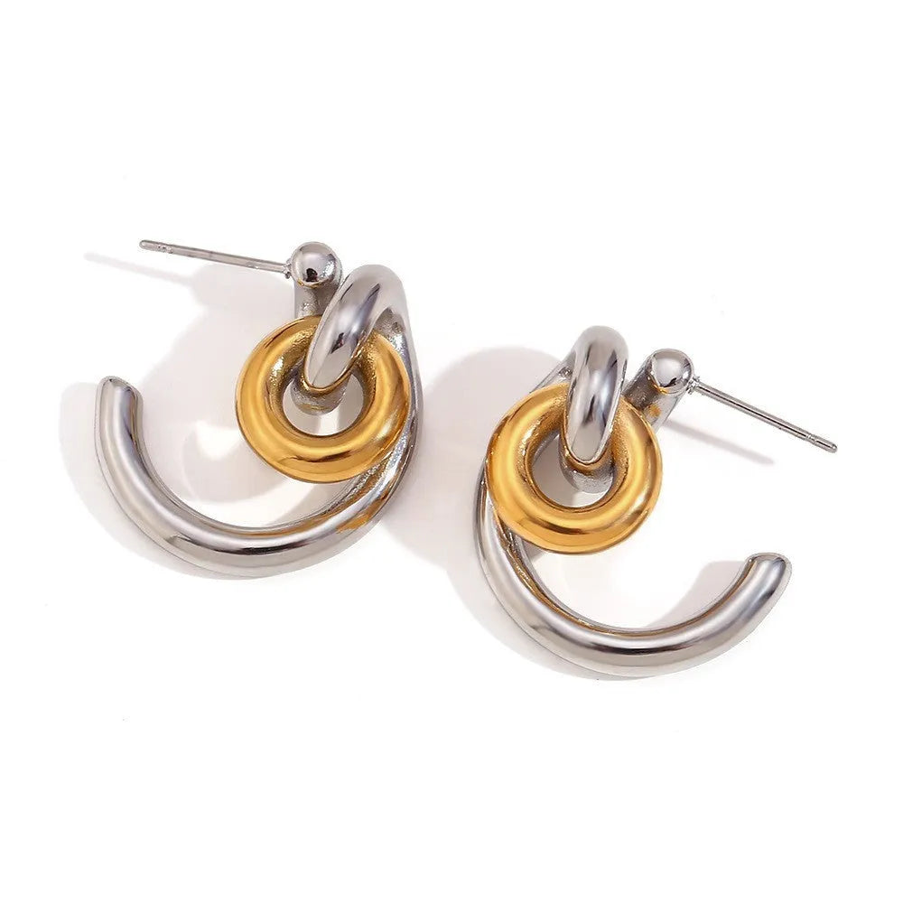 Women's geometric gold electroplated stainless steel jewellery set with earrings, bracelet and necklace