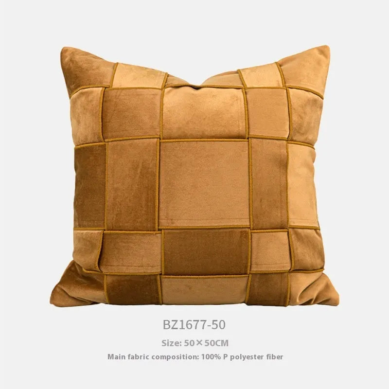 50cm square chenille woven pillow cushion in a choice of seven colours on a sofa.