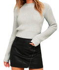 Slim fit long-sleeved acrylic knitted pullover sweater with round neck in neutral colour options