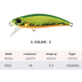 48mm mino fishing lure for snakehead and mandarin fish in various colours.
