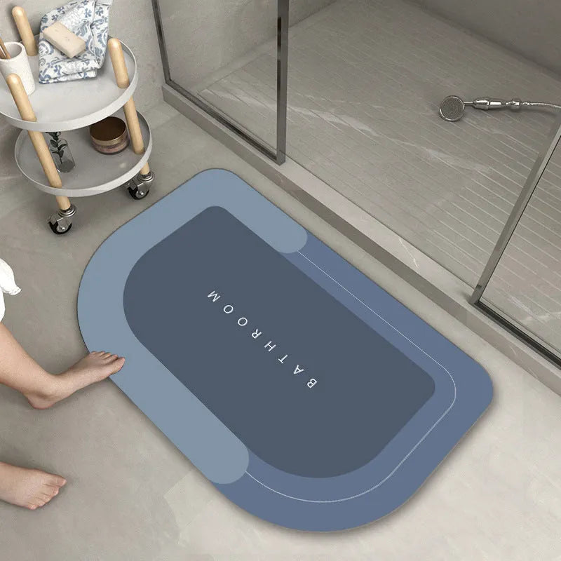 Blended fabric bathroom floor mat in oval and rectangle styles showing Lake Baikal colour options