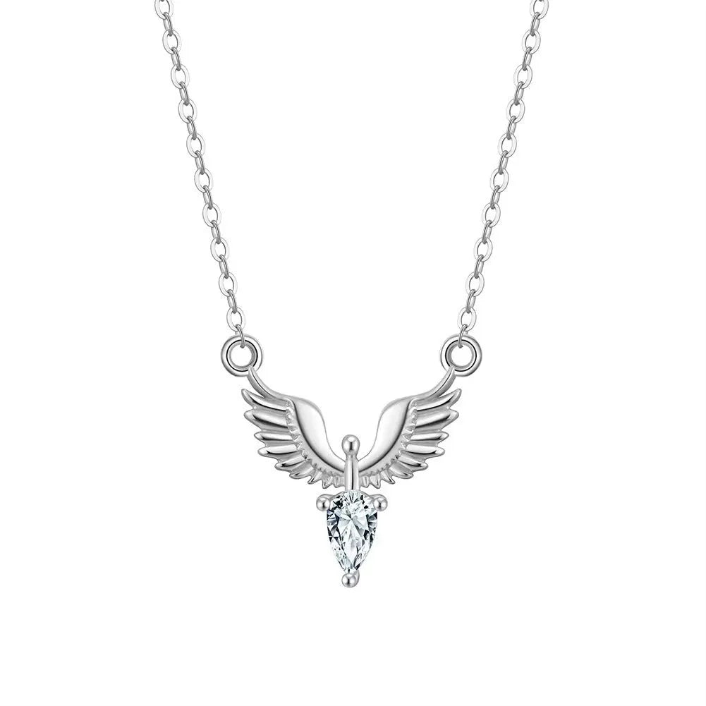 Silver eagle pendant necklace on an adjustable O-ring chain, shown in white gold colour finish.