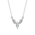 Silver eagle pendant necklace on an adjustable O-ring chain, shown in white gold colour finish.