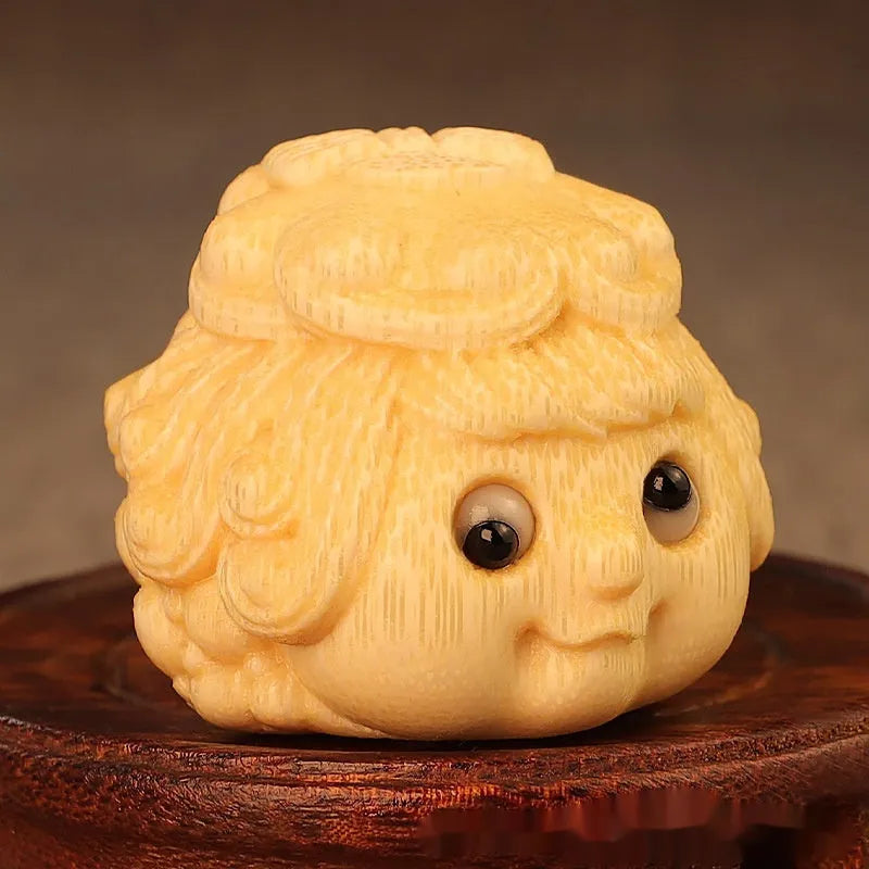 Solid bamboo carving princess toad ornament with cute style for household decoration