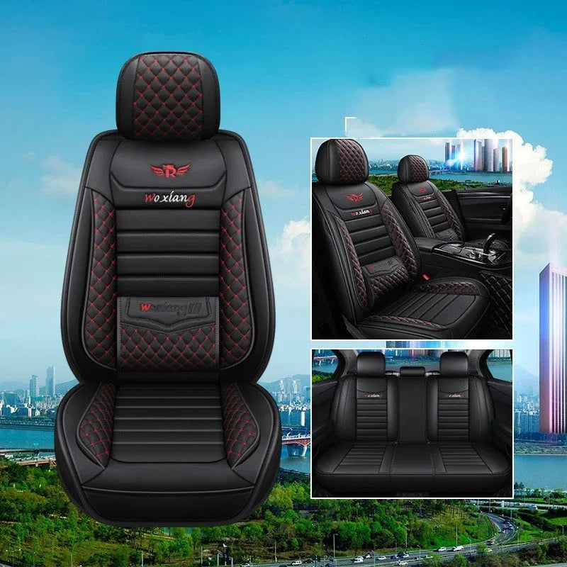Five-seasons universal car seat cushion with high elastic sponge filler in a red colour.