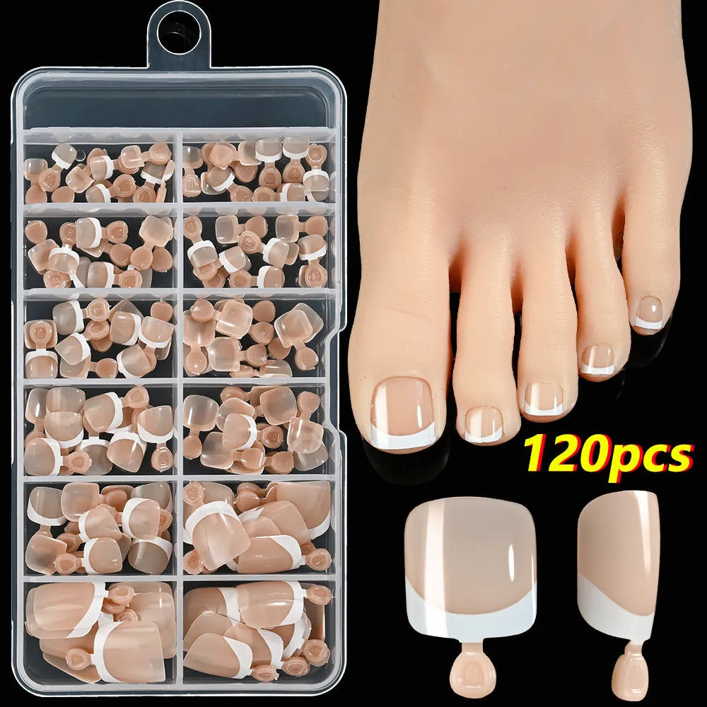 120 piece French white edge short square artificial nail tips in nine nude colours
