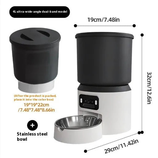 4L smart pet feeder with remote monitoring camera and stainless steel food bowl