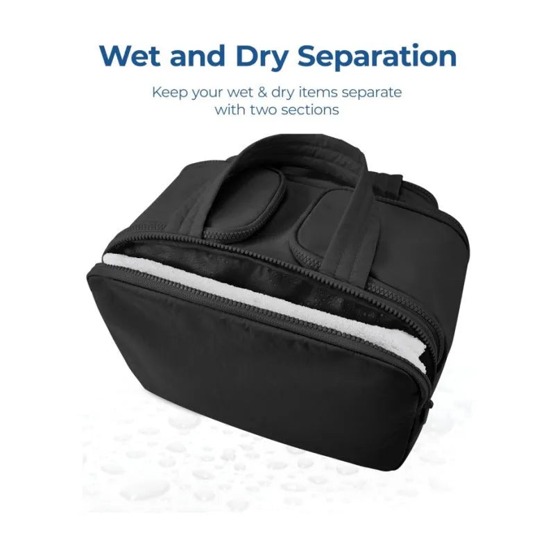 Large lightweight polyester travel toiletry bag with wide open compartment in multiple colour options