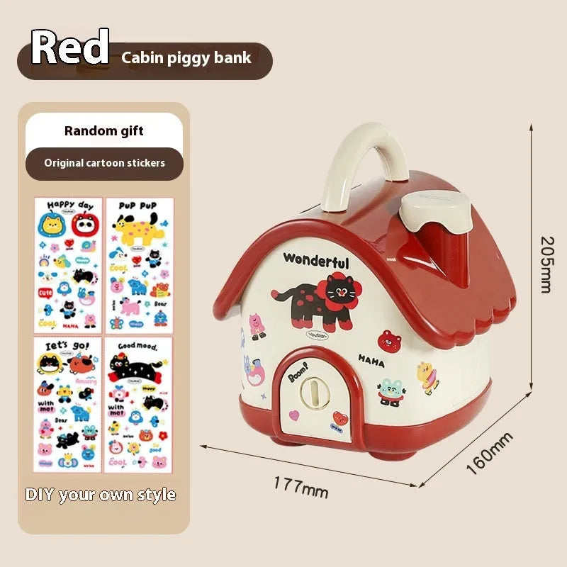 Red and brown cartoon-style plastic desktop storage organiser with grid compartments.