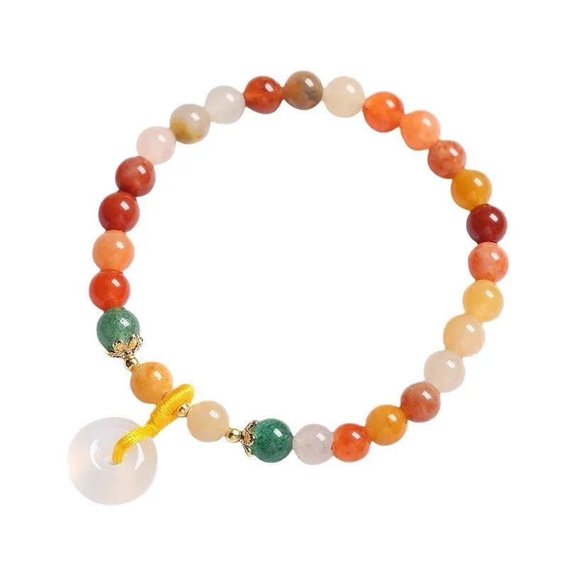 Handmade jade and agate bracelet with a Chinese-style safety buckle peace clasp