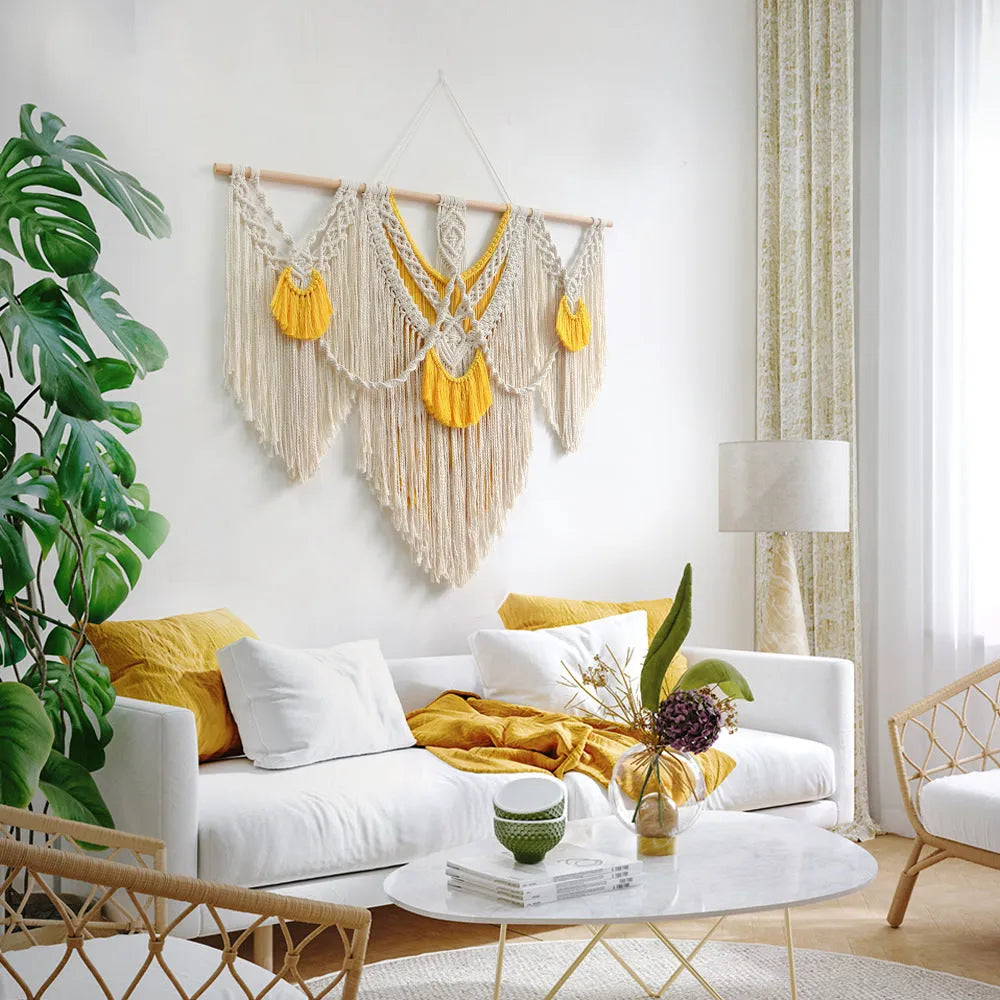 Hand-made woven creamy-white cotton tapestry rectangle 120cm by 95cm