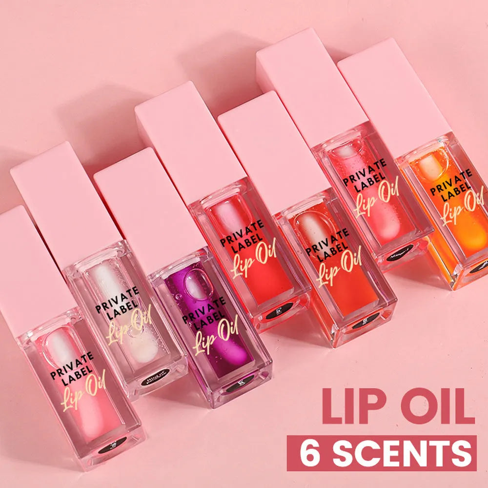 Women's transparent lip gloss in six natural shades: Bird of Paradise, Cherry, Coral, Mango, Strawberry, Watermelon