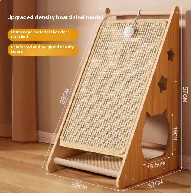 Vertical cat scratch board with wall-sticking design and cat funny ball style