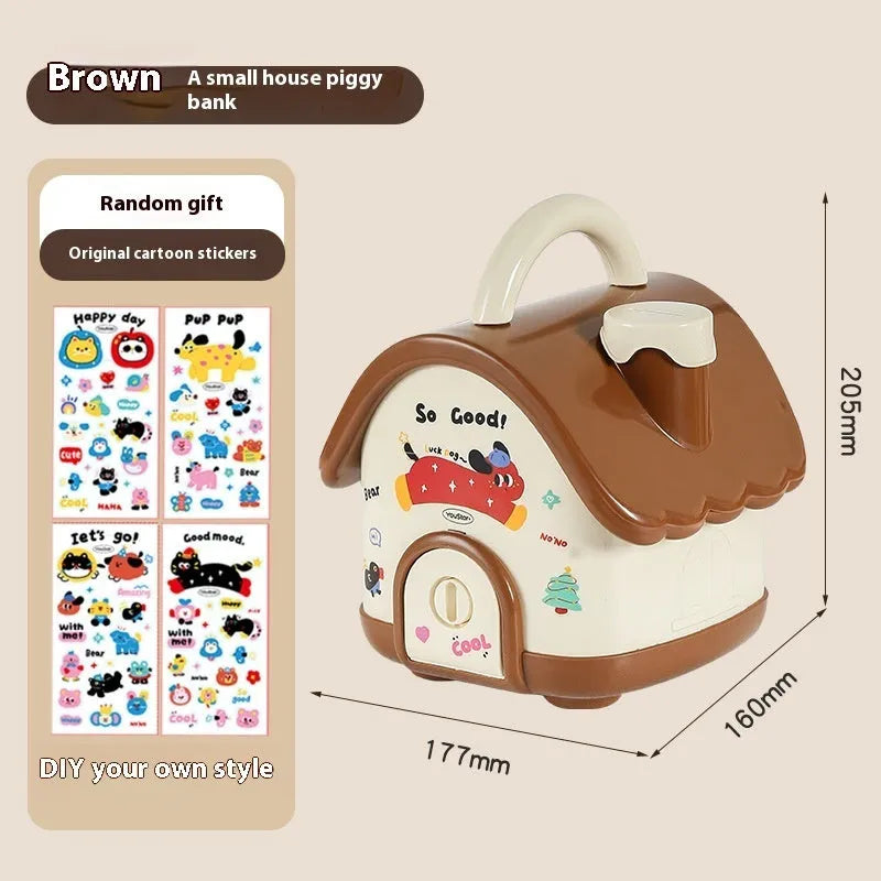 Red and brown cartoon-style plastic desktop storage organiser with grid compartments.