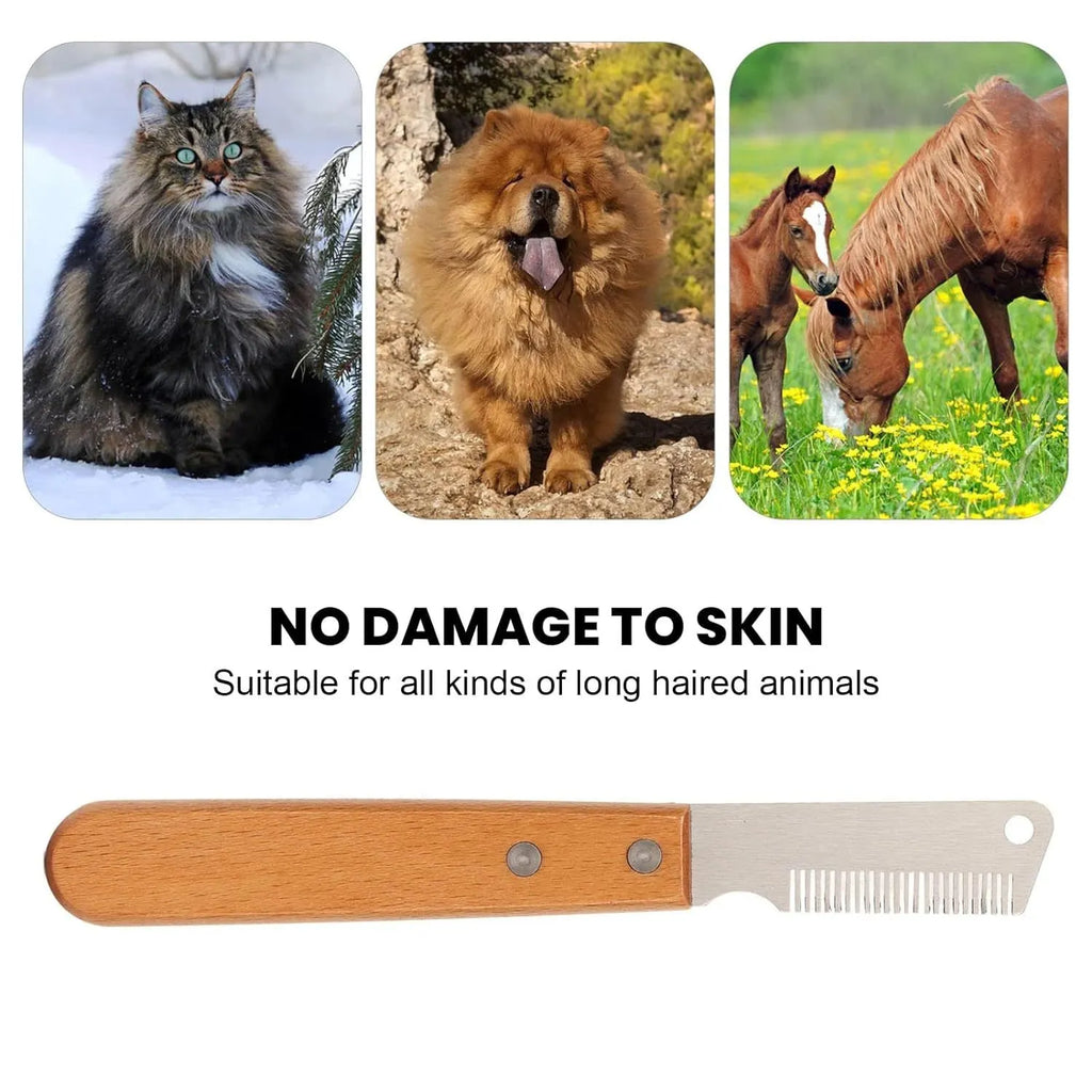 Pet stripping comb with wood handle for removing floating hair from cats and dogs