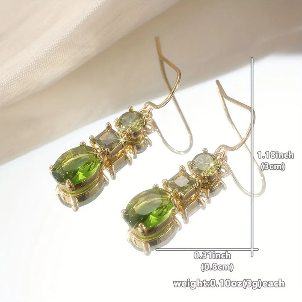 Green geometric copper earrings with quadrilateral shape in retro bohemian style