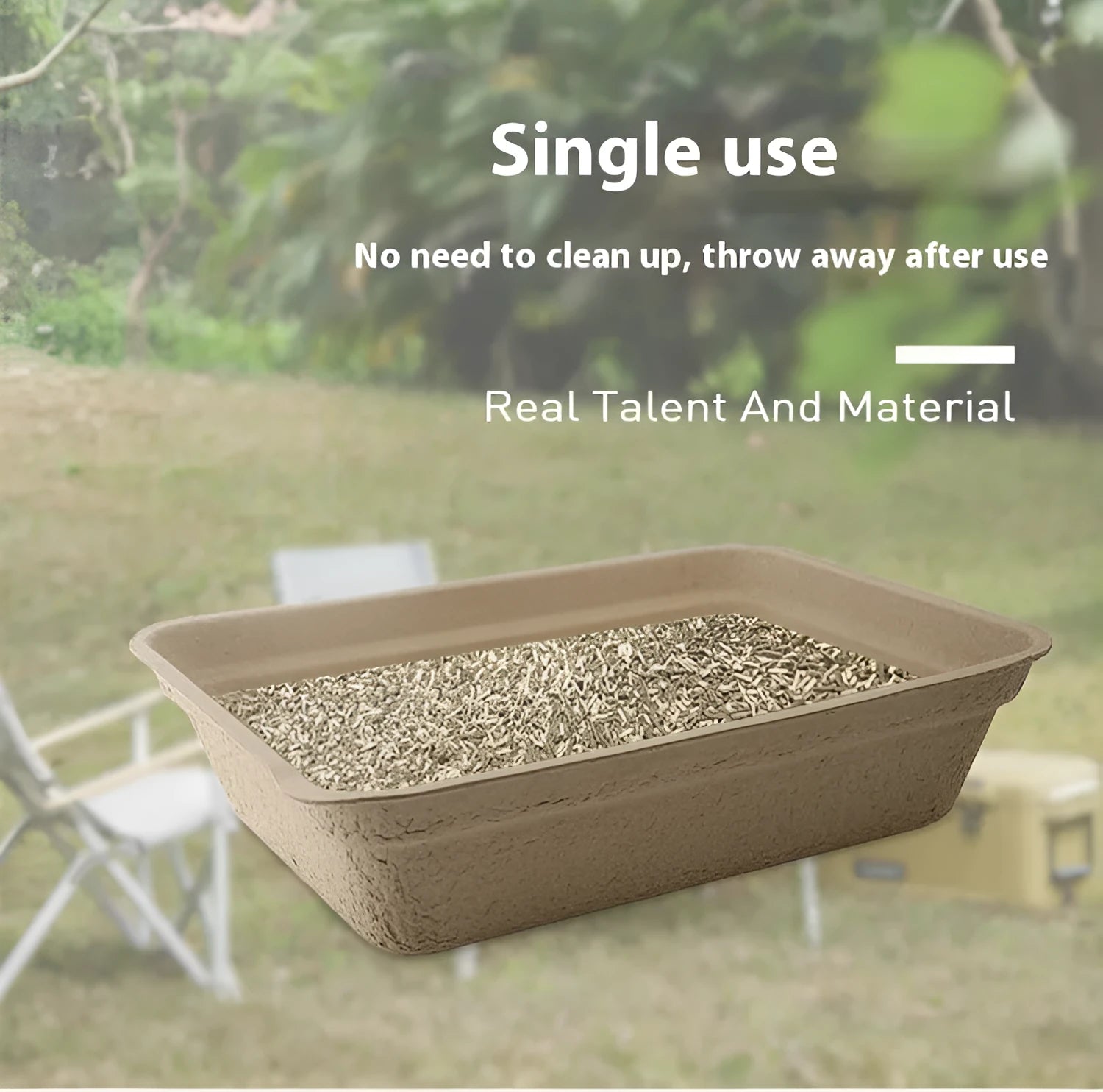Brown disposable biodegradable cat litter box showing three size options for small litter trays