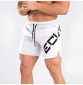 Men's elastic knee-length training shorts in quick-drying chemical blend fabric shown in black colour
