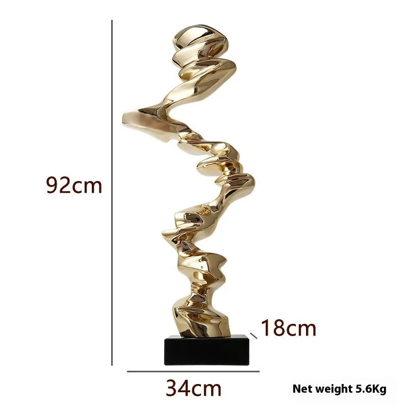 Modern minimalist abstract resin sculpture in bright gold, silver, or blue for hallway decor