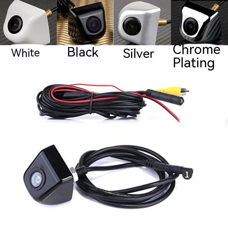 HD waterproof metal car rearview camera for night vision in black, silver, white, and chrome finishes.