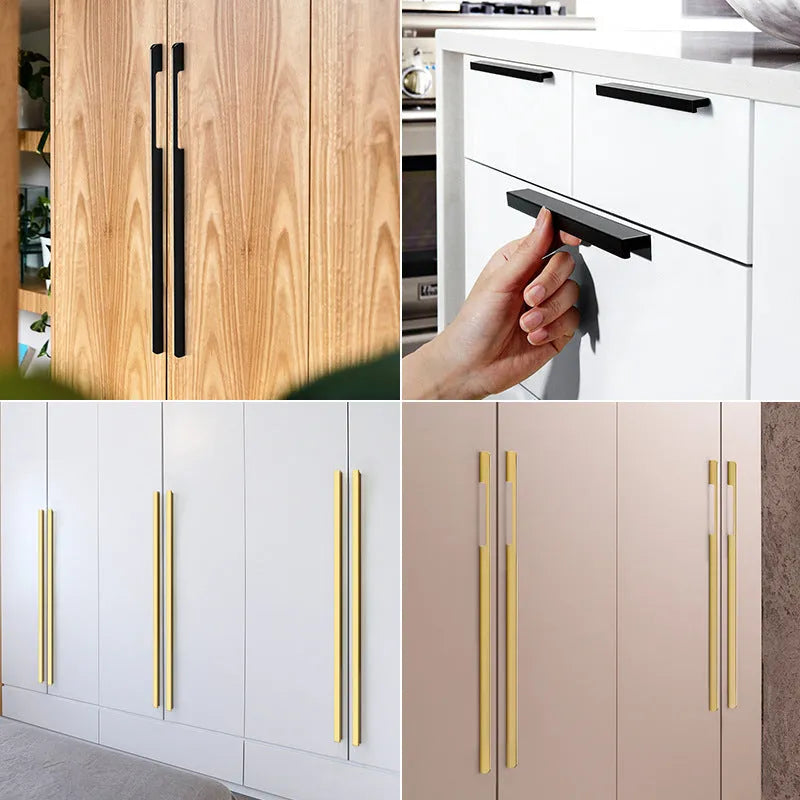 Gold T-shaped aluminium alloy single-hole cabinet door handle on a white background
