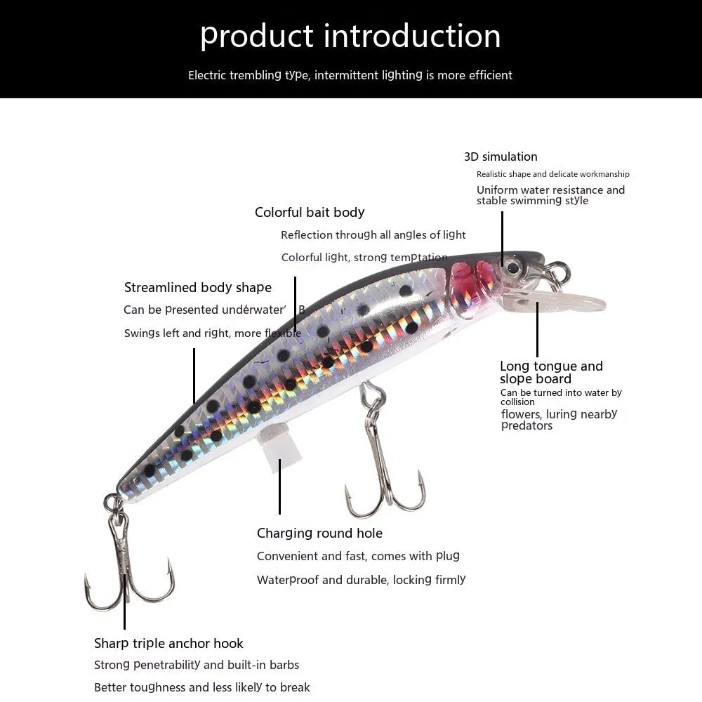 Floating Mino electric USB bait lamp with luminous simulation and colourful bait for freshwater fishing
