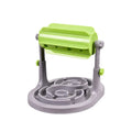 Interactive pet puzzle feeder with adjustable height and coloured plastic construction