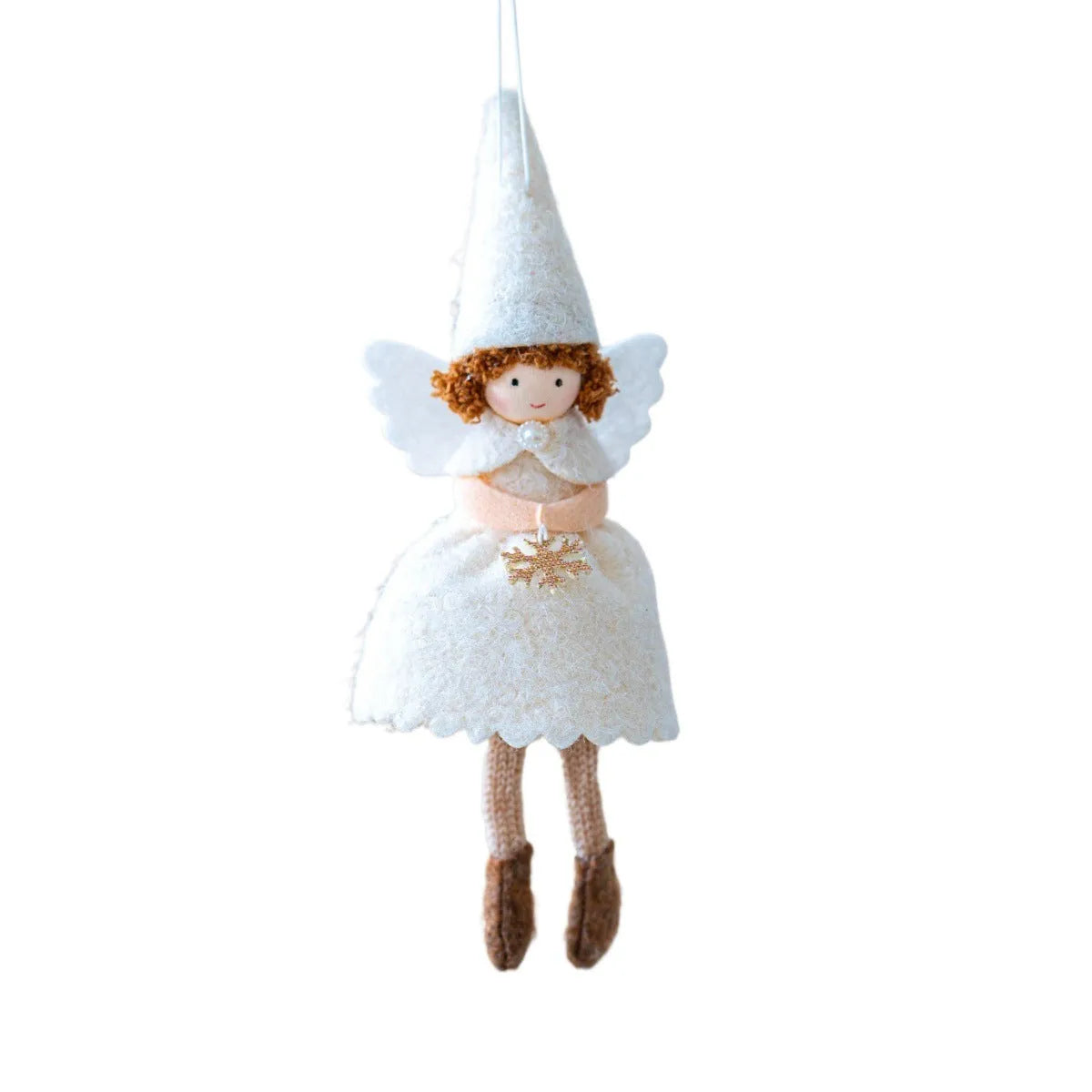 White and pink Christmas angel skirt felt pendant ornament with plush texture