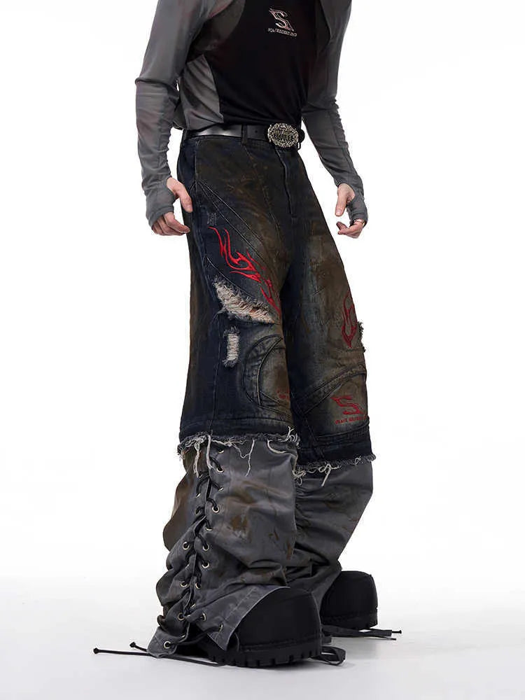 Men's retro jeans with detachable trouser legs in wide leg loose fit denim