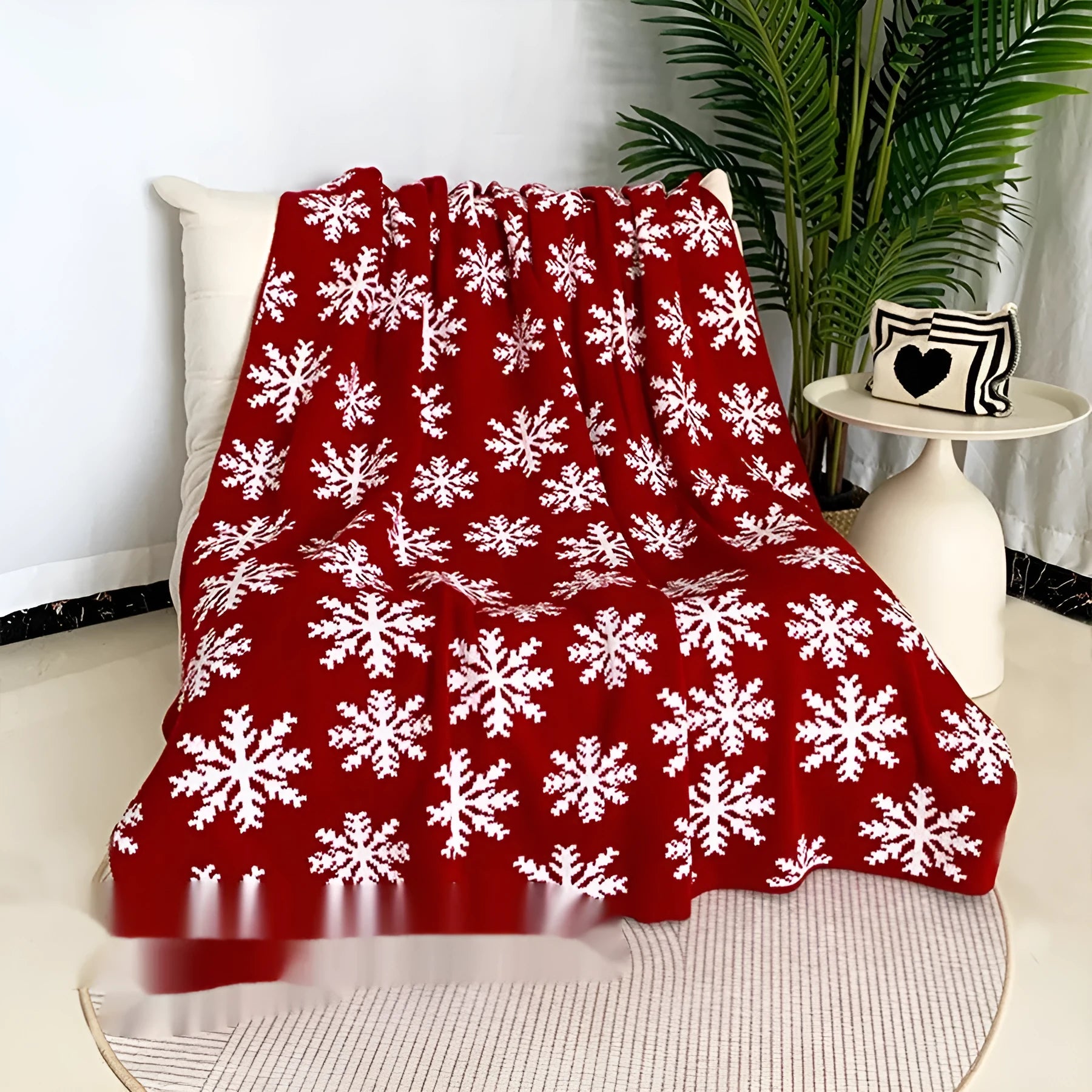 Casual acrylic knit Christmas blanket with snowflake or reindeer pattern
