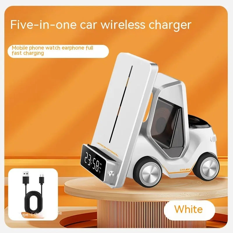 15W three-in-one wireless charging stand in grey colour showing adjustable viewing angles for devices