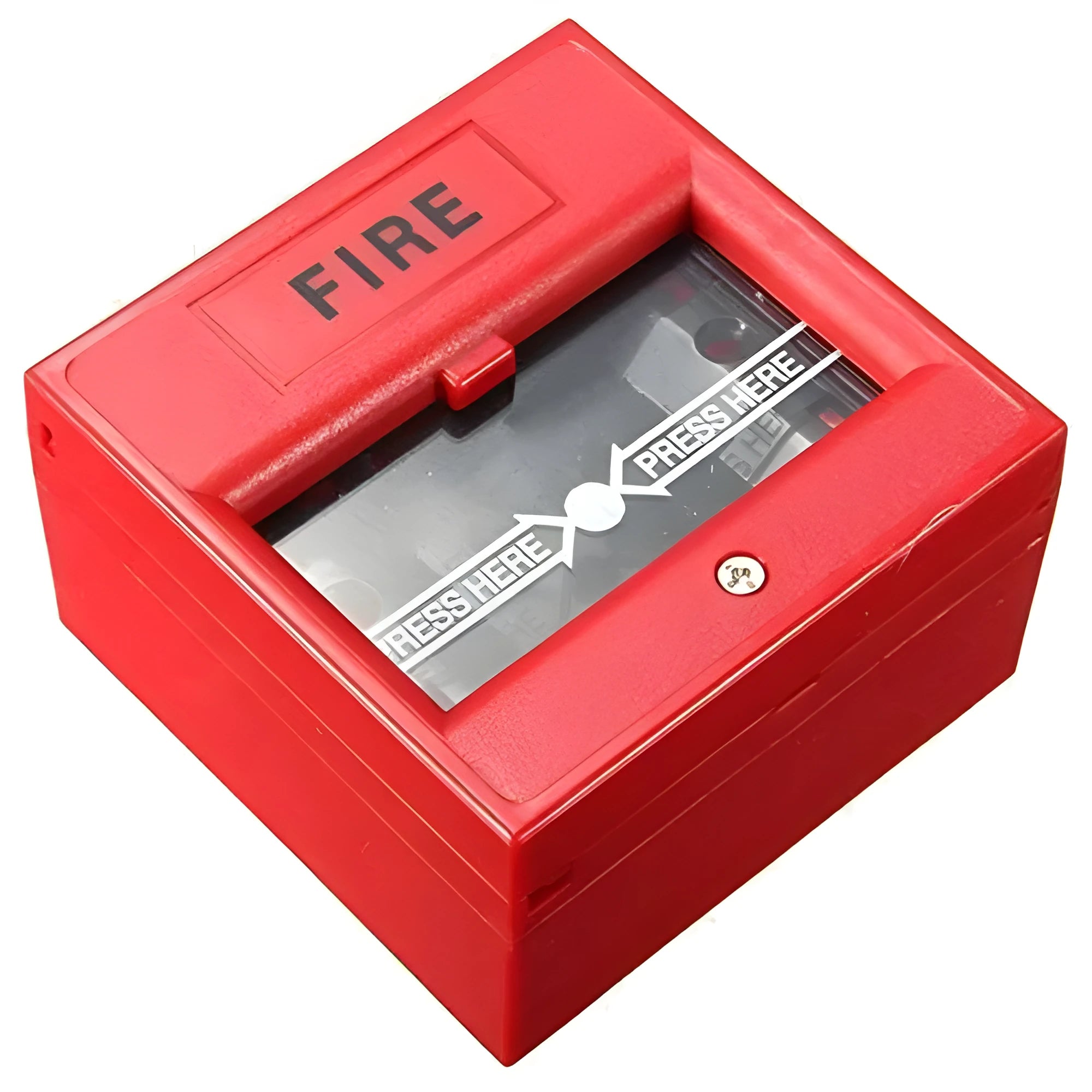 Red wired security button hand breaking glass emergency fire alarm with fireproof material