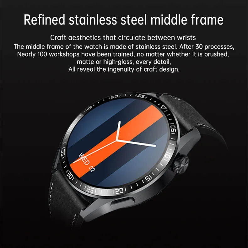 Black GS3 Max smartwatch on a silicone strap, showing a homescreen with health stats.