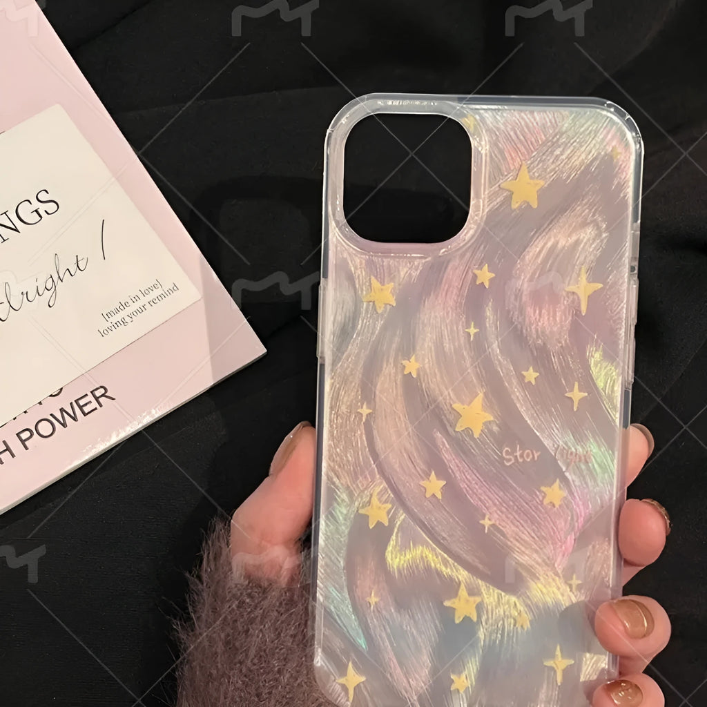 Ins laser gradient star full package hard acrylic phone case for iPhone 11 12 12 Pro with Blue Tulip Flowers design