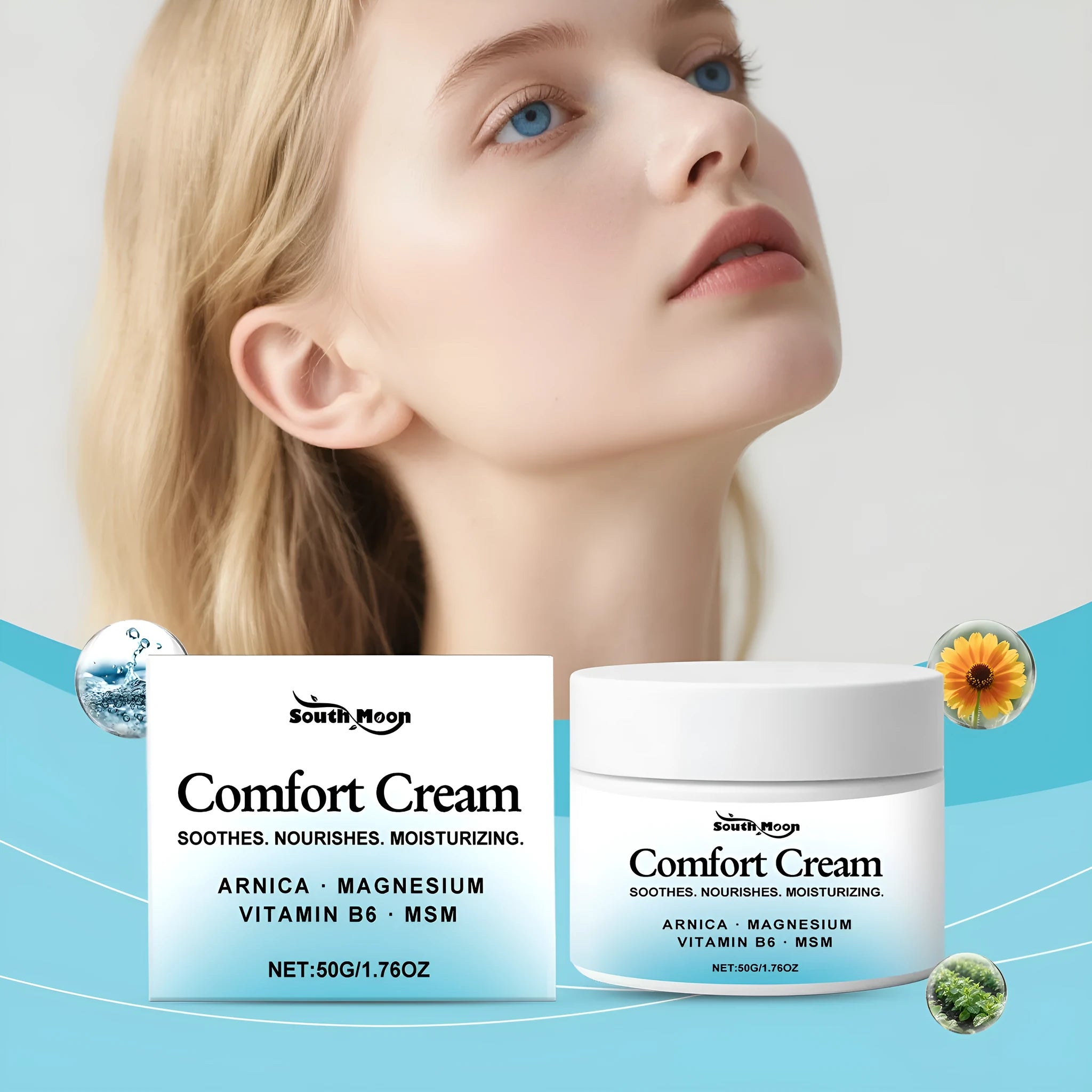 50g body moisturising cream tub with Shanjinchehua and glycerin ingredients