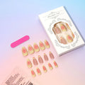 Simple fake nails with raised 3D cartoon flower design in TY-318 colour, shown with jelly glue tube and filing strip.