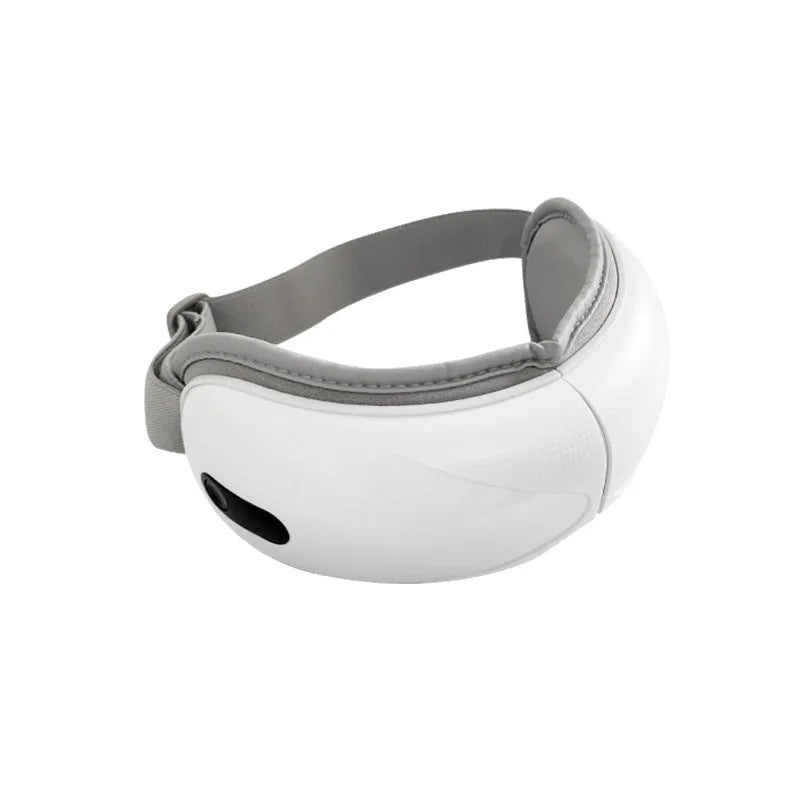 White rechargeable eye massager with hot compress and airbag massage functions for relieving eye fatigue