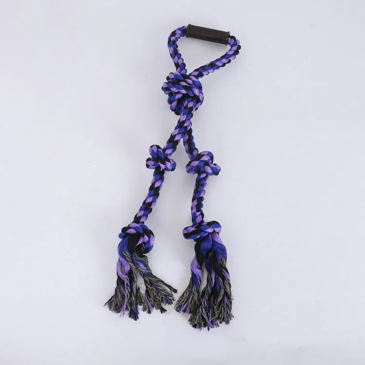 Blue and yellow durable cotton rope tug toy for large dogs with ergonomic handles