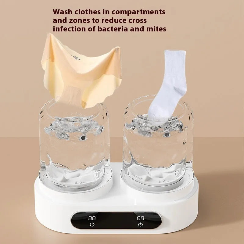 White double bucket portable mini washing machine with USB power connection