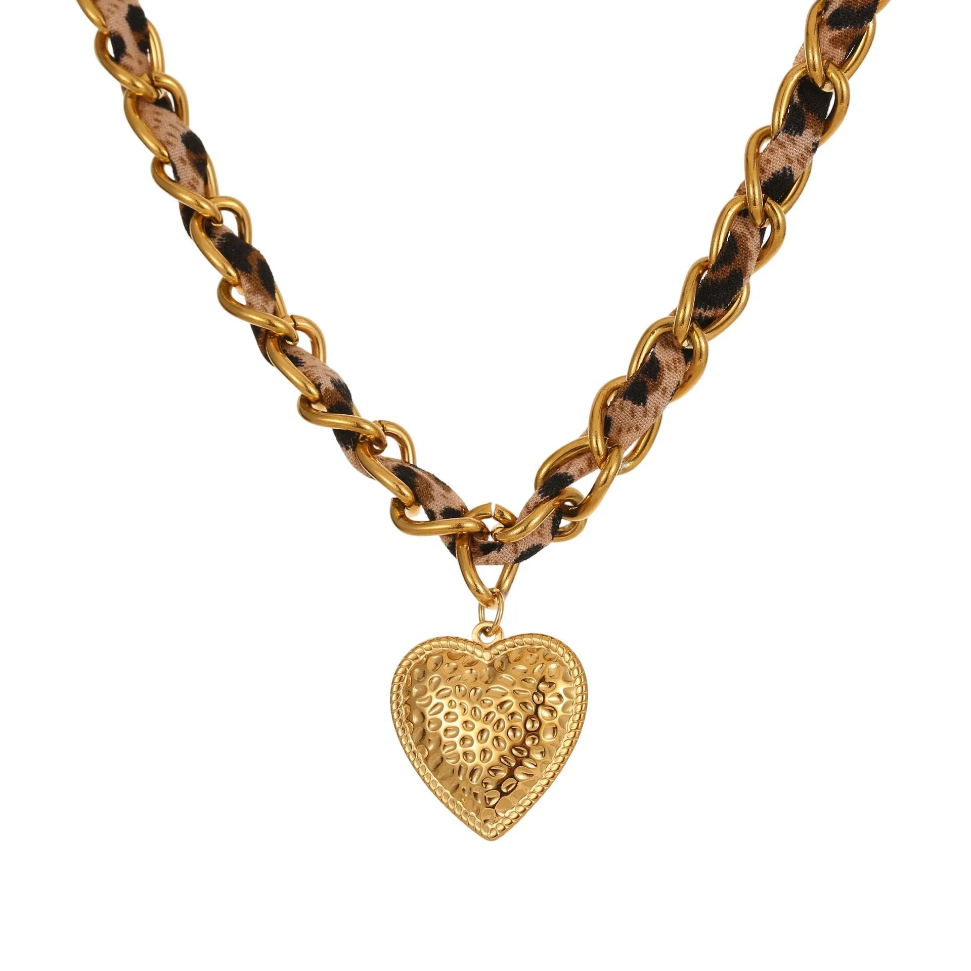 Women's stainless steel necklace with geometric leopard pendant and adjustable chain