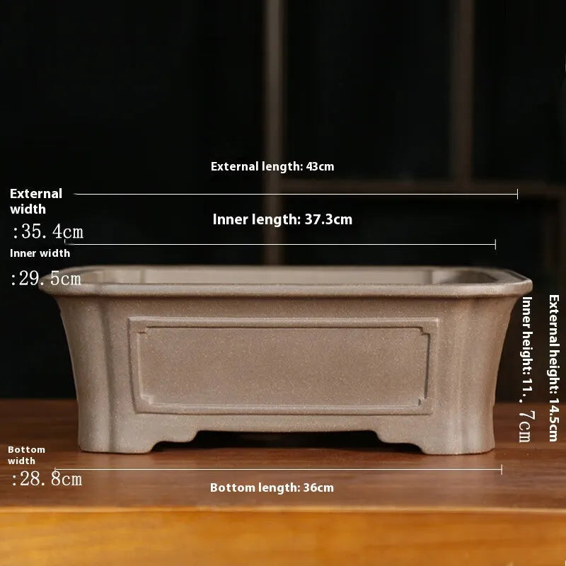 Rectangular purple sand bonsai flowerpot with antique styling and corner-cutting design