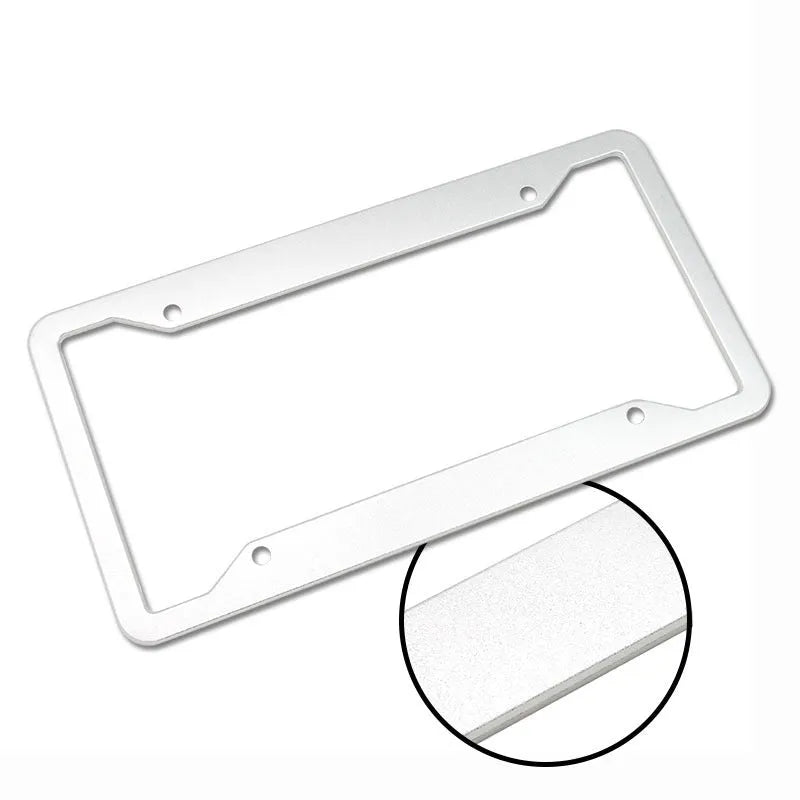 Aluminium alloy license plate frame in black, silver, and grey finishes, dimensions 200x150mm.
