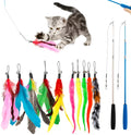 Cat teasing pole set with fishing rod design and multiple feather attachments for interactive play
