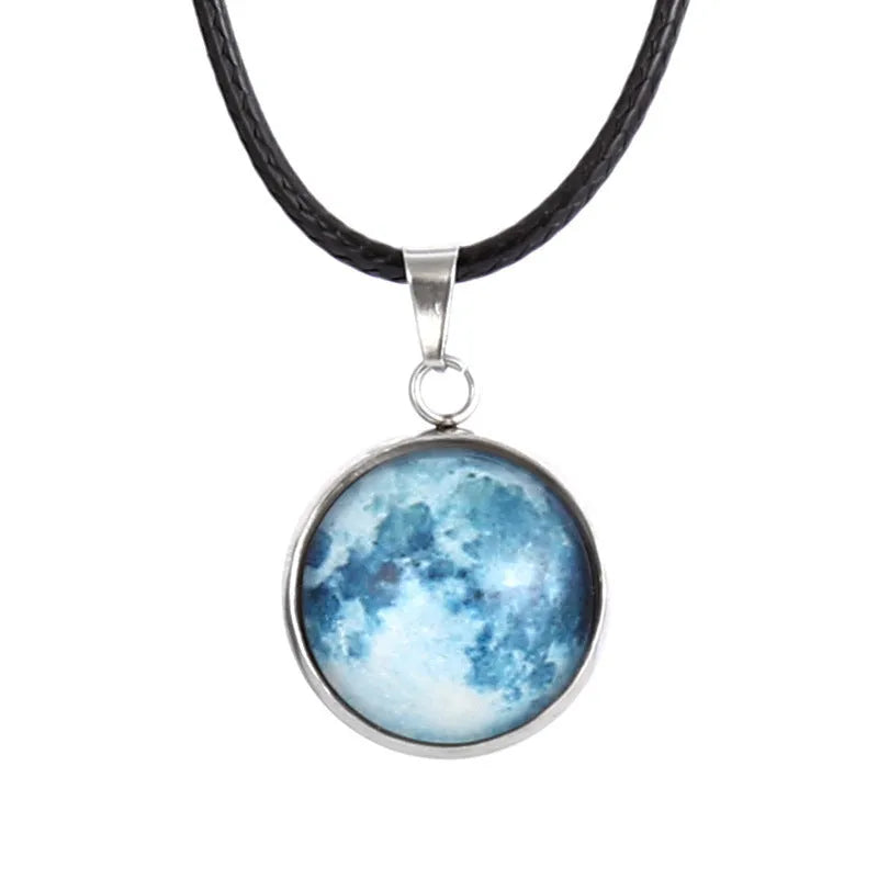 Christmas moon night sky constellation pendant necklace with glass and coloured glaze details on adjustable chain