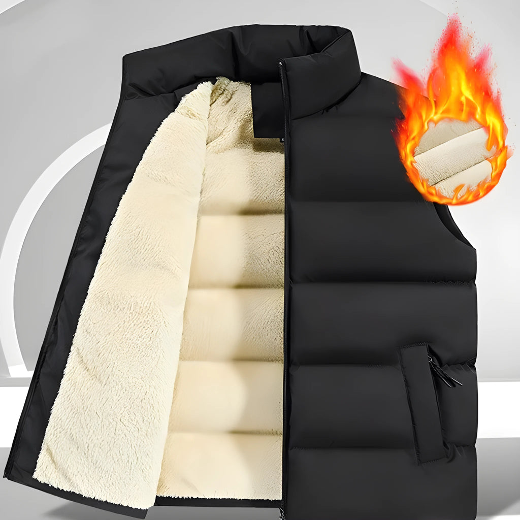 Men's striped lambswool vest or waistcoat in black, dark blue, or red, available in sizes M to 5XL.