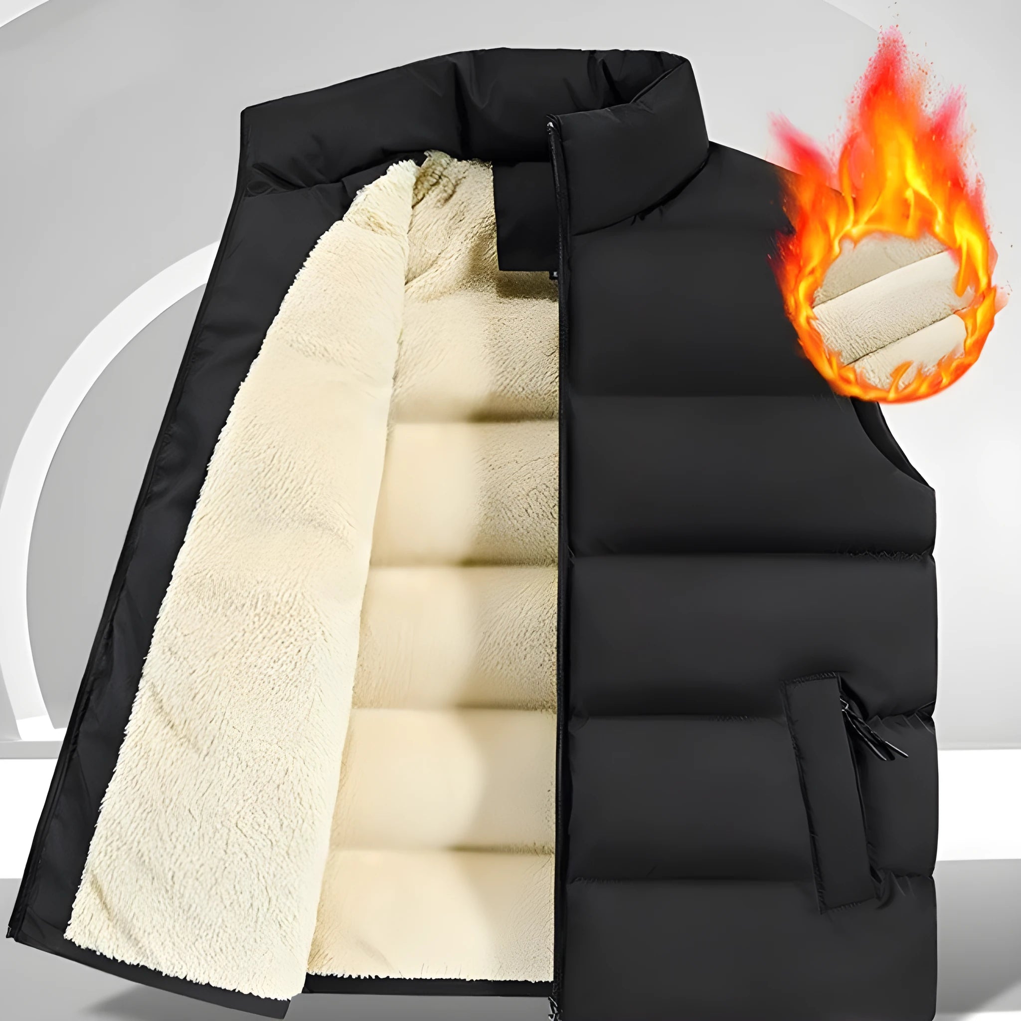 Men's striped lambswool vest or waistcoat in black, dark blue, or red, available in sizes M to 5XL.
