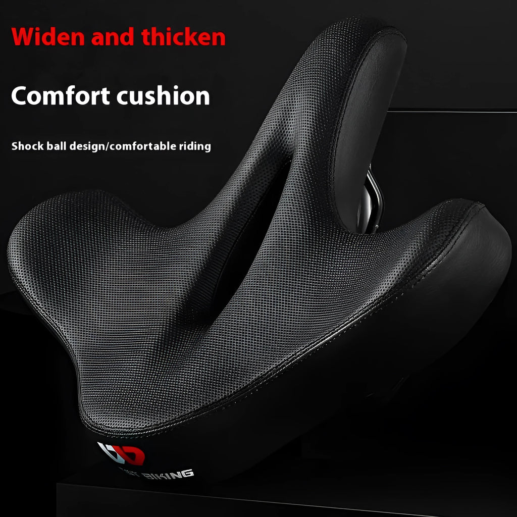 Black leather bicycle seat cushion with polyurethane foam padding for shock absorption