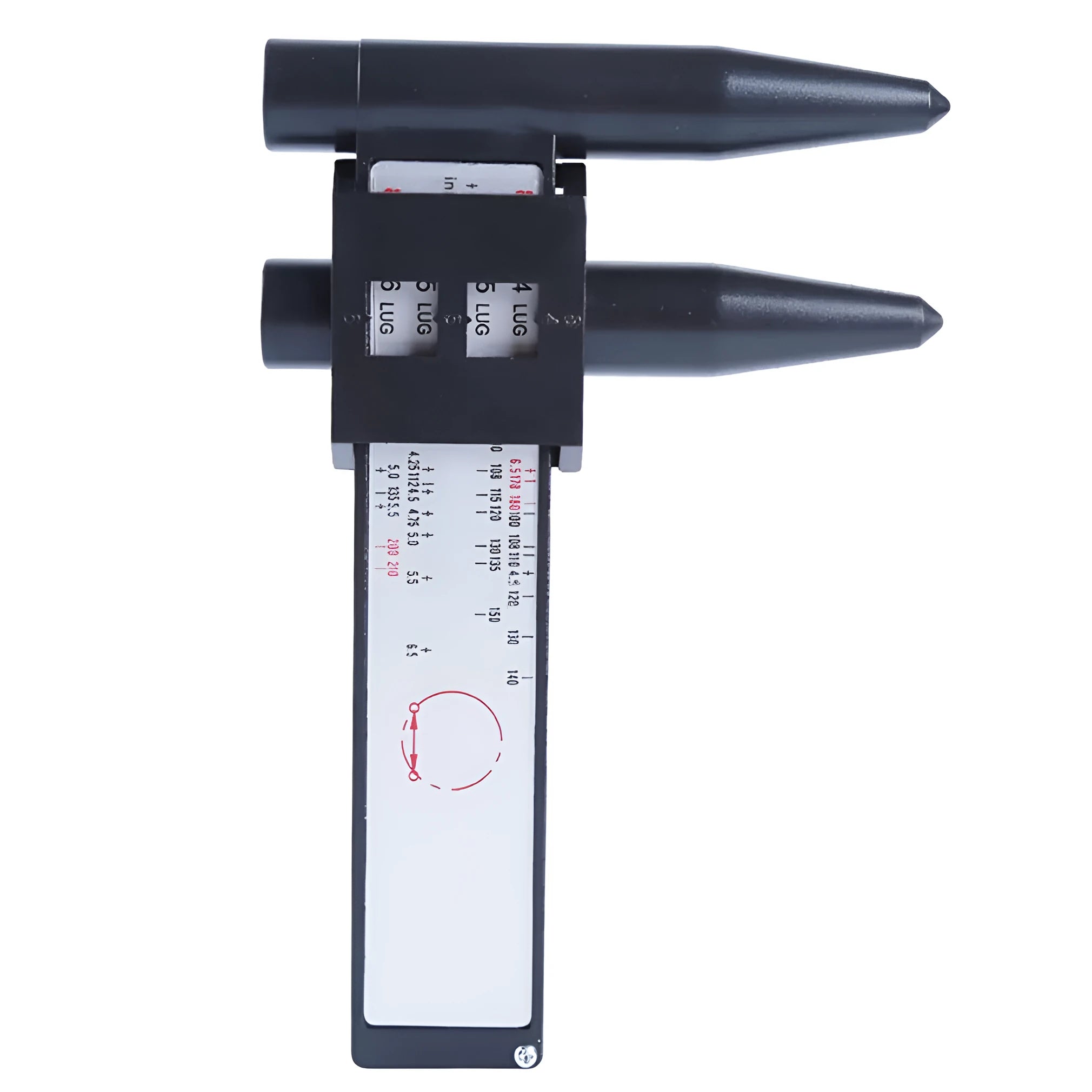Digital electronic caliper tool for measuring hole distances with plastic body and digital display