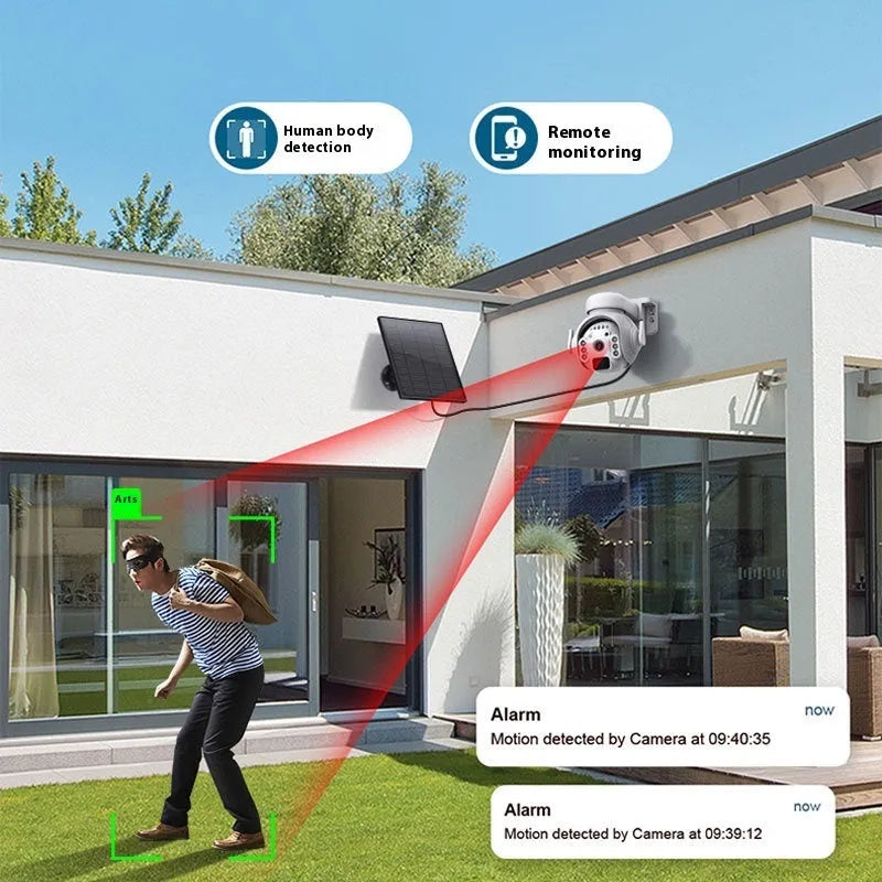 Solar-powered 3MP security camera with night vision in white, black or camouflage finishes