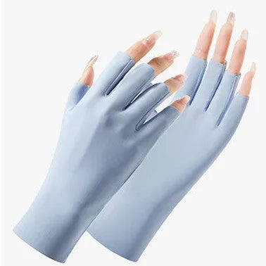 Women's thin fingerless sun protection gloves in ice silk fabric with UPF50+ rating